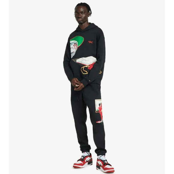 New Jordan Flight Artist 2 Piece Set with Hoodie & Pants Black Size X-LARGE